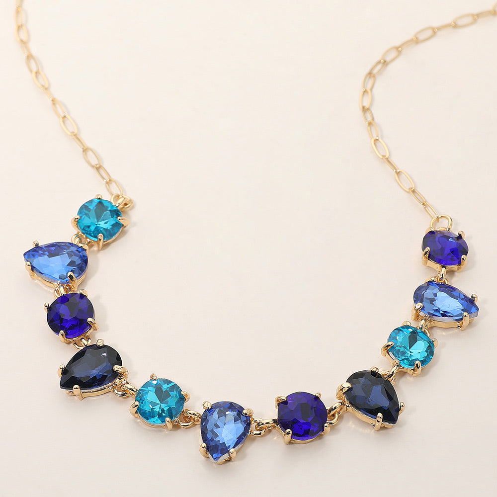 Cushion Teardrop Round Oval Stone Link Evening Necklace