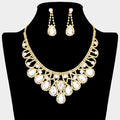 Crystal Teardrop Rhinestone Pave Evening Necklace