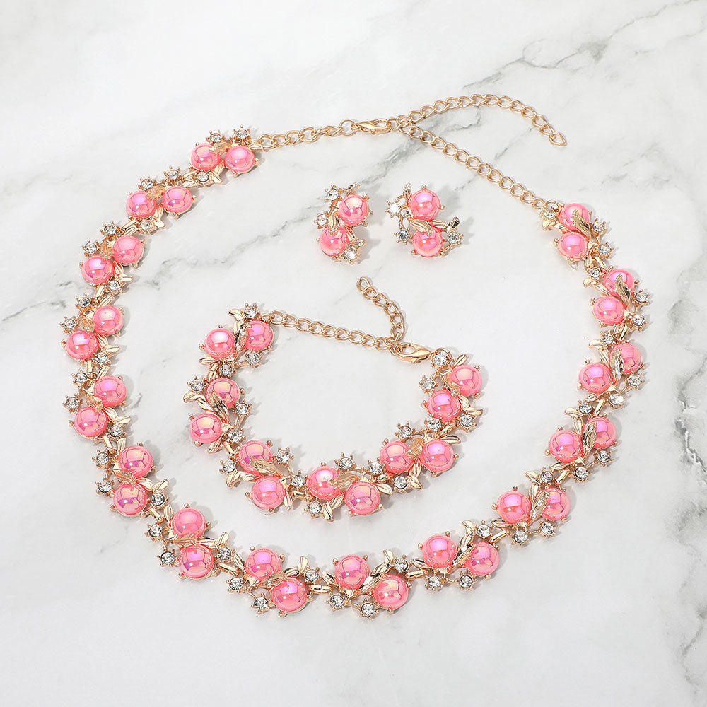Iridescent Ball Rhinestone Branch Link Statement Jewelry Set