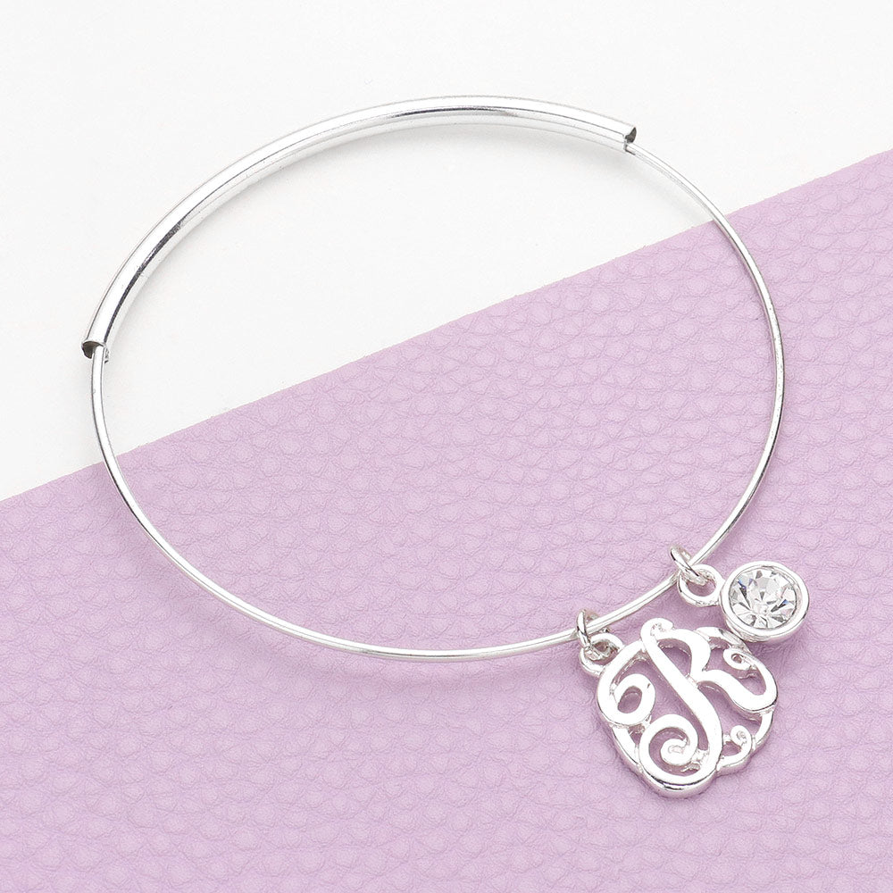 -R- Initial Monogram Bangle Bracelet