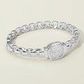 CZ Stone Paved Square Center Accent Hinged Bangle Bracelet