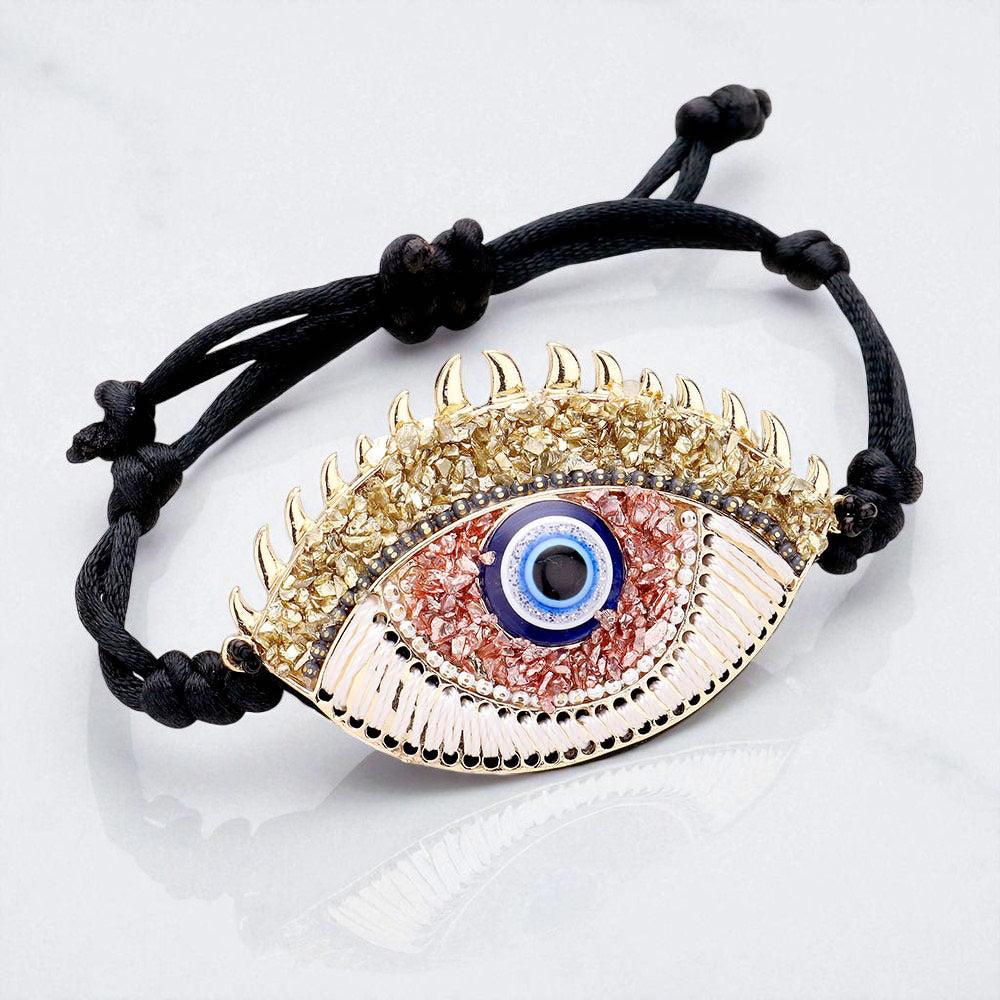 Evil Eye Detail Adjustable Cinch Pull Tie Bracelet