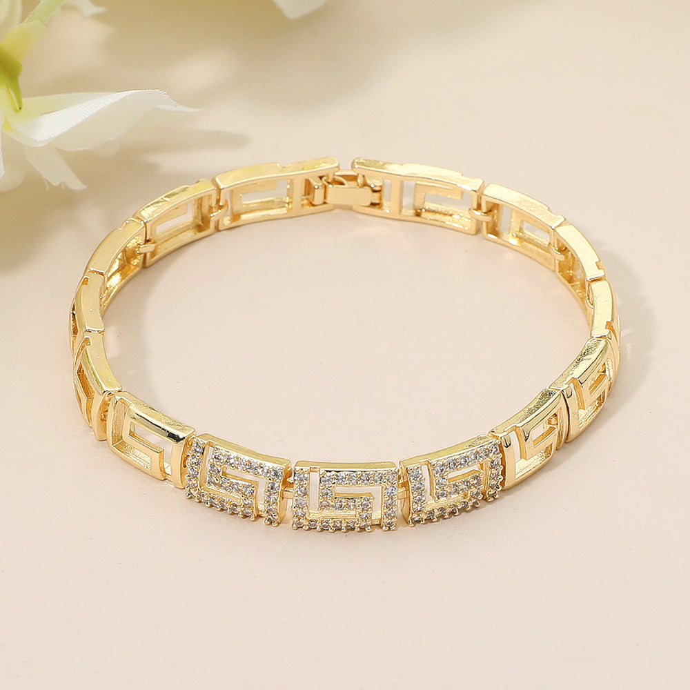 CZ Stone Paved Geometric Link Bracelet