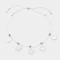 Quatrefoil Bezel Station Beaded Adjustable Pull Tie Bracelet