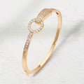 14K Gold Plated CZ Pave Ring Link Hinged Bangle Bracelet