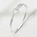 Rhodium Plated CZ Pave Ring Link Hinged Bangle Bracelet