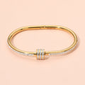Stainless Steel CZ Stone Accent Hinged Bangle Bracelet