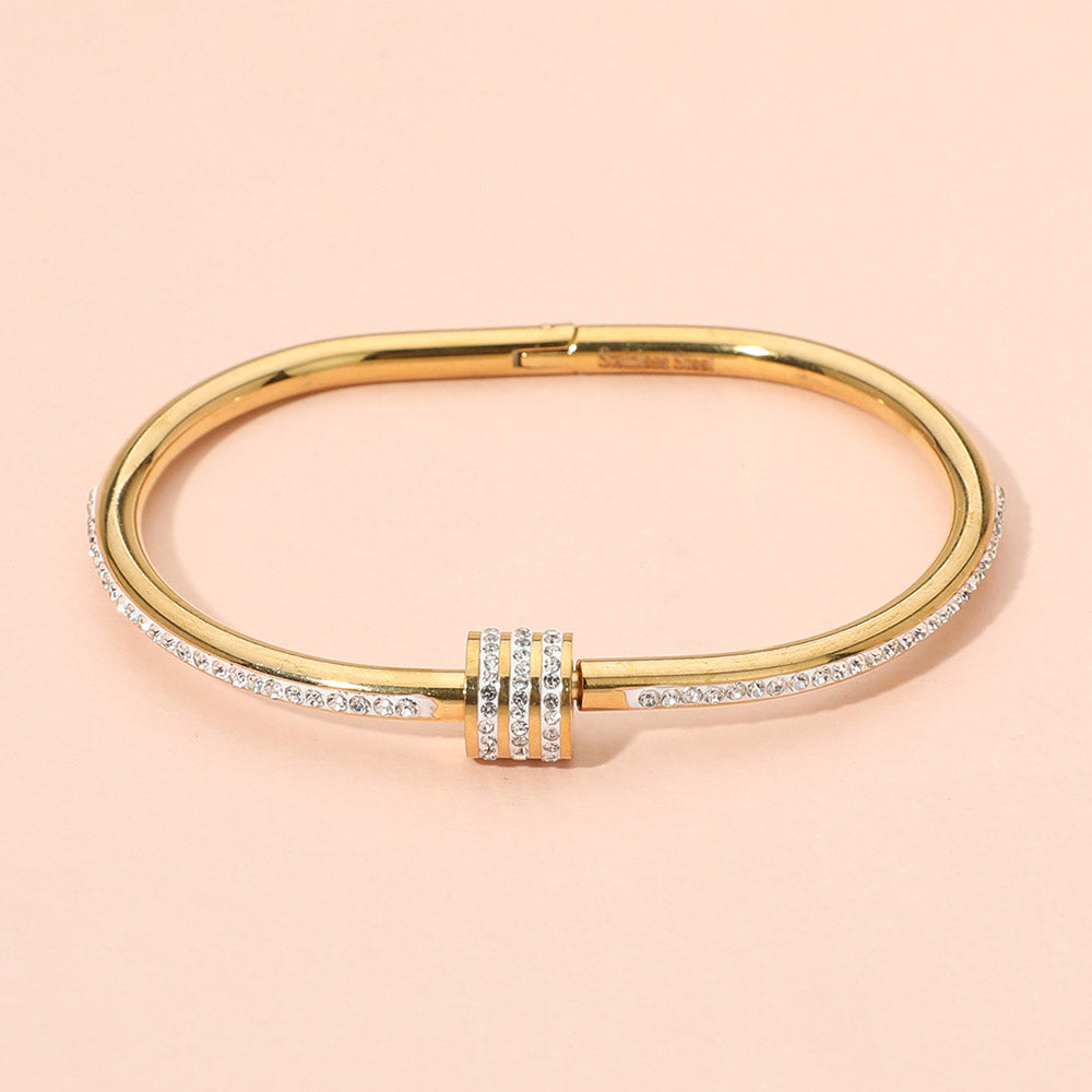 Stainless Steel CZ Stone Accent Hinged Bangle Bracelet