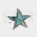 Abalone Starfish Antique Metal Hinged Bracelet