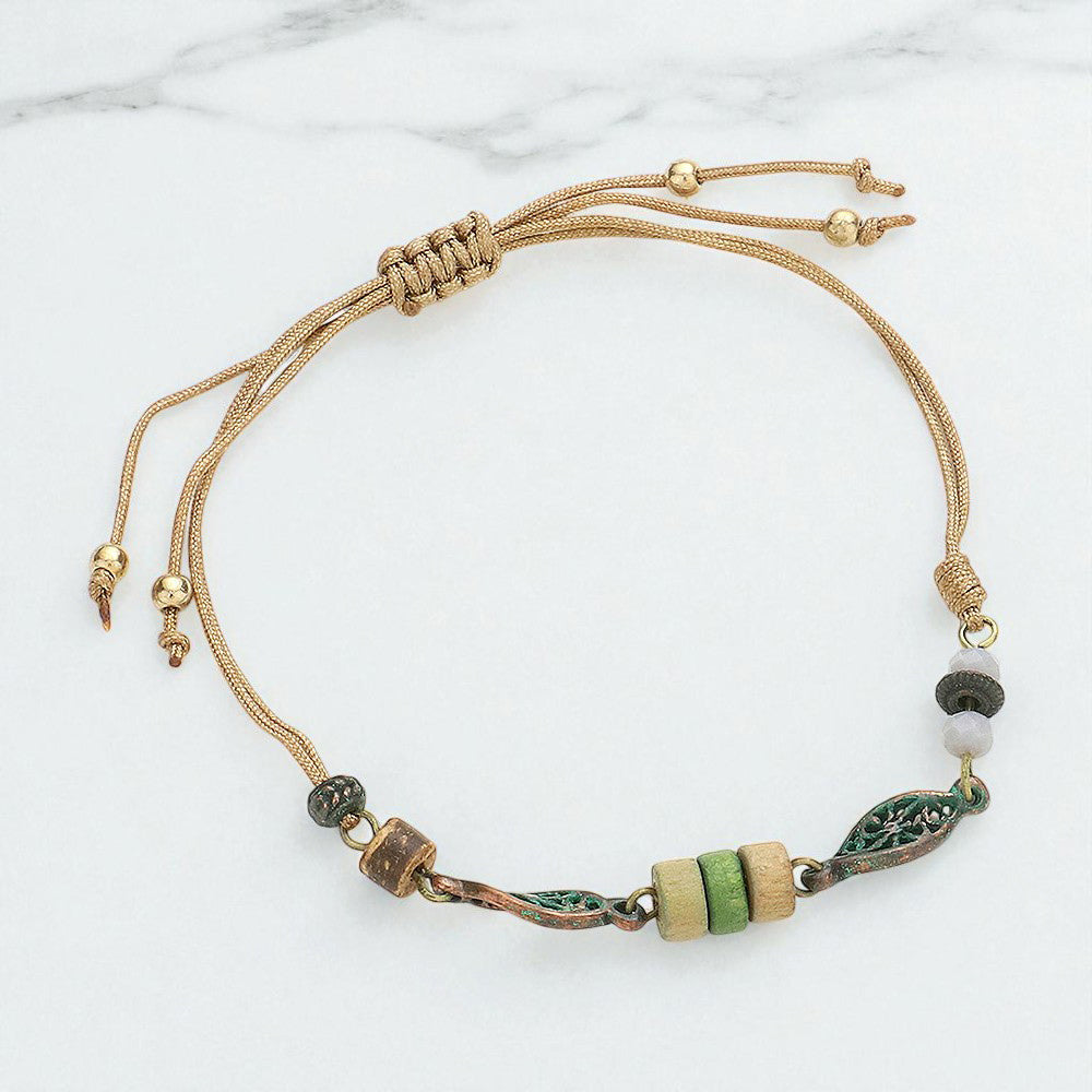 Wooden Beaded Adjustable Cinch Pull Tie Bracelet