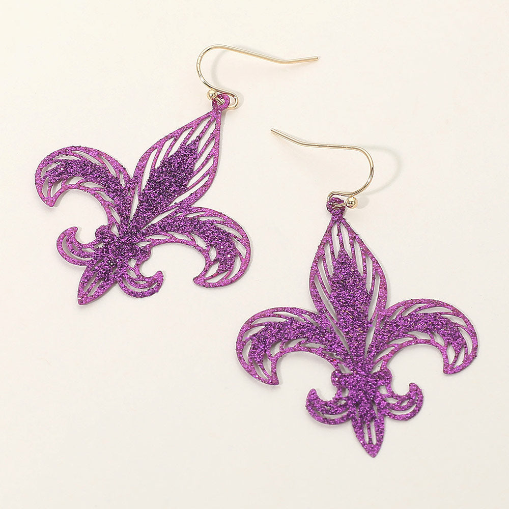Lightweight Glitter Fleur de Lis Dangle Earrings