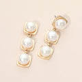 Square Round Pearl Link Drop Earrings