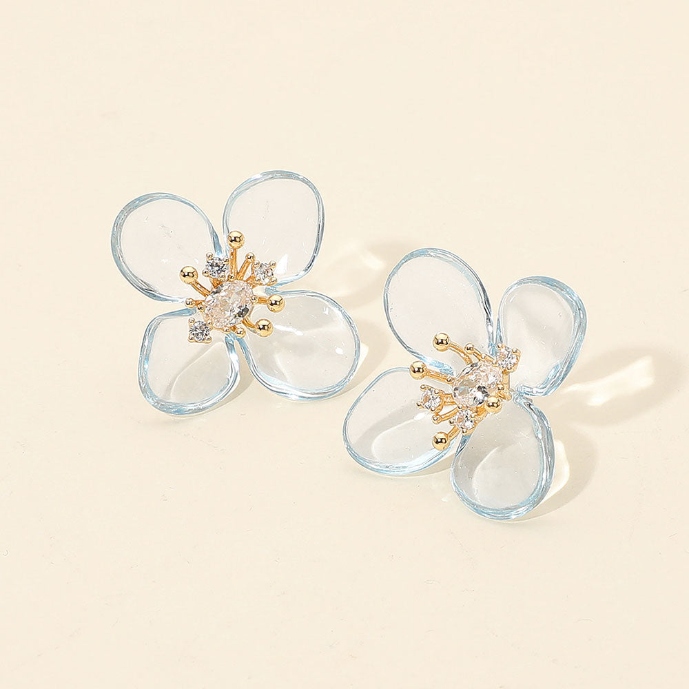Rhinestone Accent Transparent Resin Petal Flower Earrings