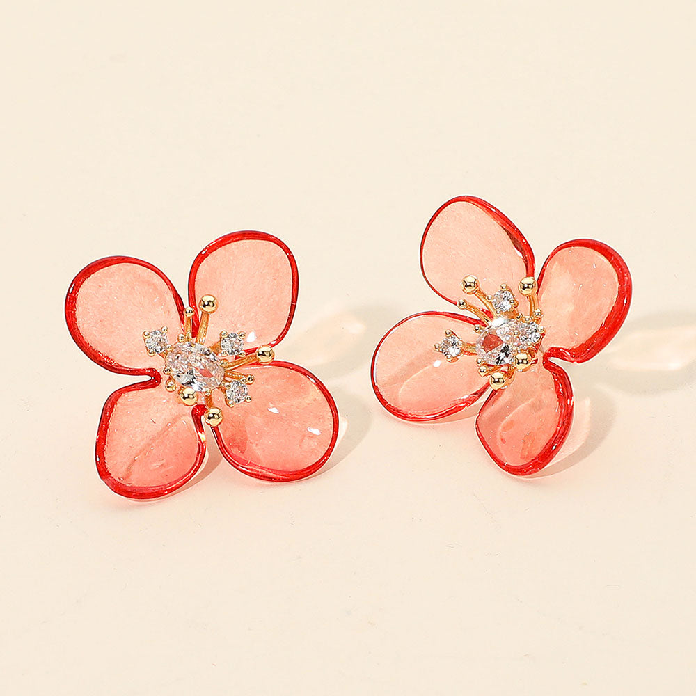 Rhinestone Accent Transparent Resin Petal Flower Earrings
