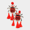 Seed Beaded Ladybug Triple Tassel Earrings