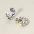 Stone Tip Two Tone Twisted Metal Ear Jacket Earrings