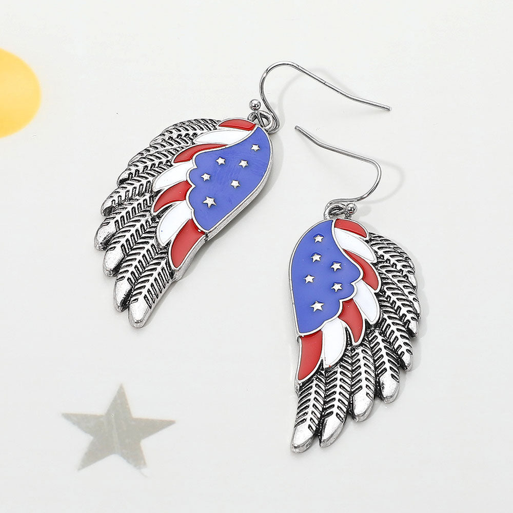 Enamel American USA Flag Wing Dangle Earrings