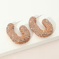 Sterling Silver Post Rhinestone Studded Chunky Oval Hoop Earrings