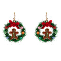 Enamel Gingerbread Christmas Wreath Dangle Earrings