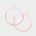Raffia Faceted Bead Wrapped Open Metal Circle Dangle Earrings