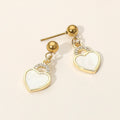 Stainless Steel CZ Stone Accent Mother of Pearl Heart Charm Dangle Earrings