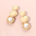 Sculpted Disc Pearl Frame Link Drop Earrings