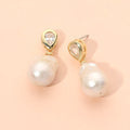 18K Gold Dipped Pear Cut Stone Bezel Baroque Freshwater Pearl Drop Dangle Earrings