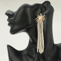 Starburst Wooden Beaded Tassel Drop Earrings