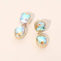 Square Oval Stone Link Drop Earrings