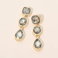 Square Oval Teardrop Faceted Stone Link Drop Earrings