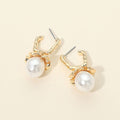 Pearl Drop Textured Hoop Earrings