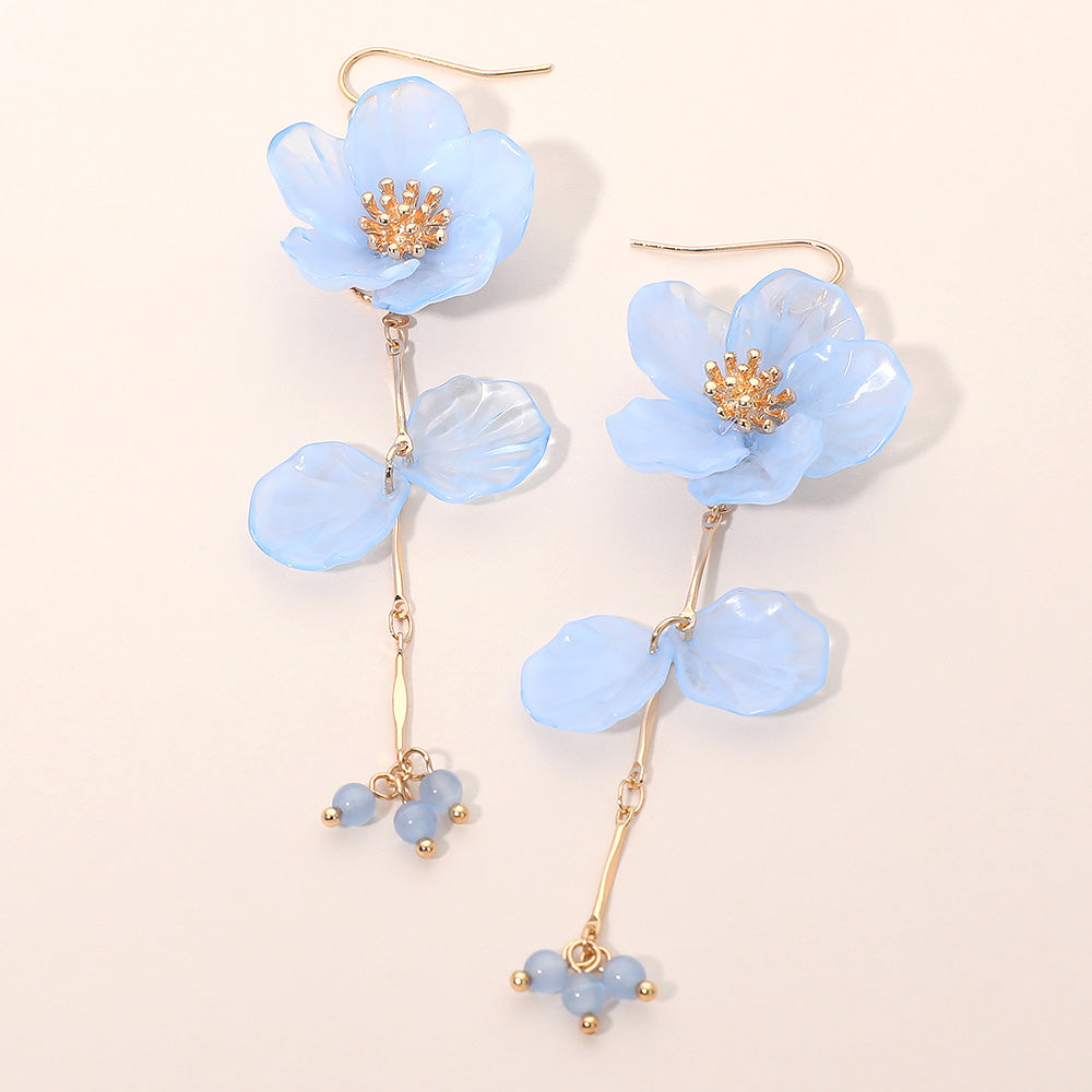 Resin Petal Floral Long Drop Earrings