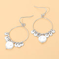 Metal Disc Pearl Charm Drop Hoop Dangle Earrings
