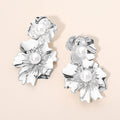 Pearl Accent Double Floral Link Drop Statement Earrings