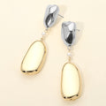 Bold Geometric Metal Pebble Pearl Link Drop Statement Earrings