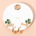 3Pairs - Clover Lucky Stud Huggie Hoop Earring Set