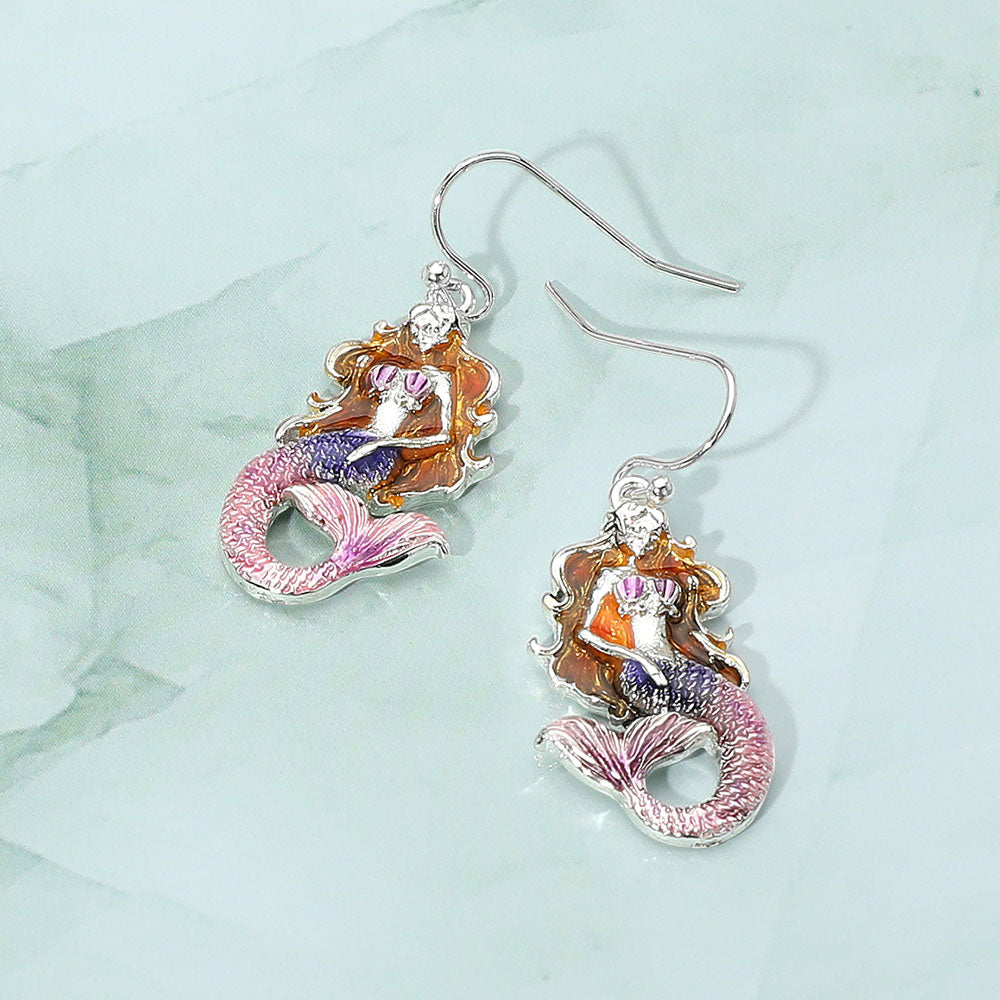 Enamel Mermaid Dangle Earrings