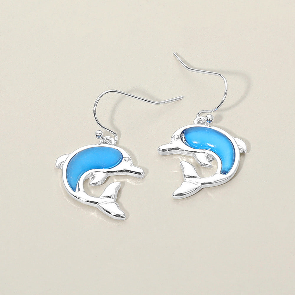 Sea Glass Dolphin Charm Drop Dangle Earrings