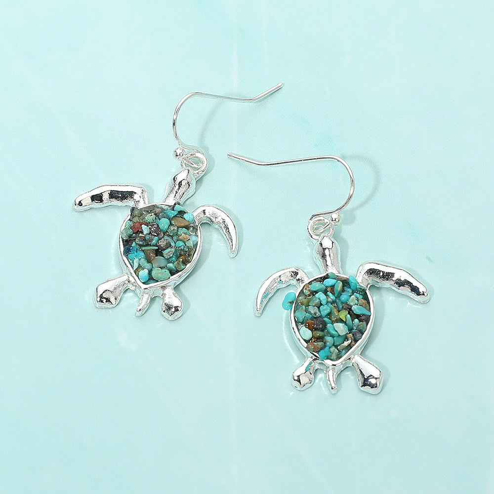 Crushed Pebble Sea Turtle Dangle Earrings