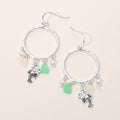 Lobster Sea Glass Charm Drop Open Ring Dangle Earrings