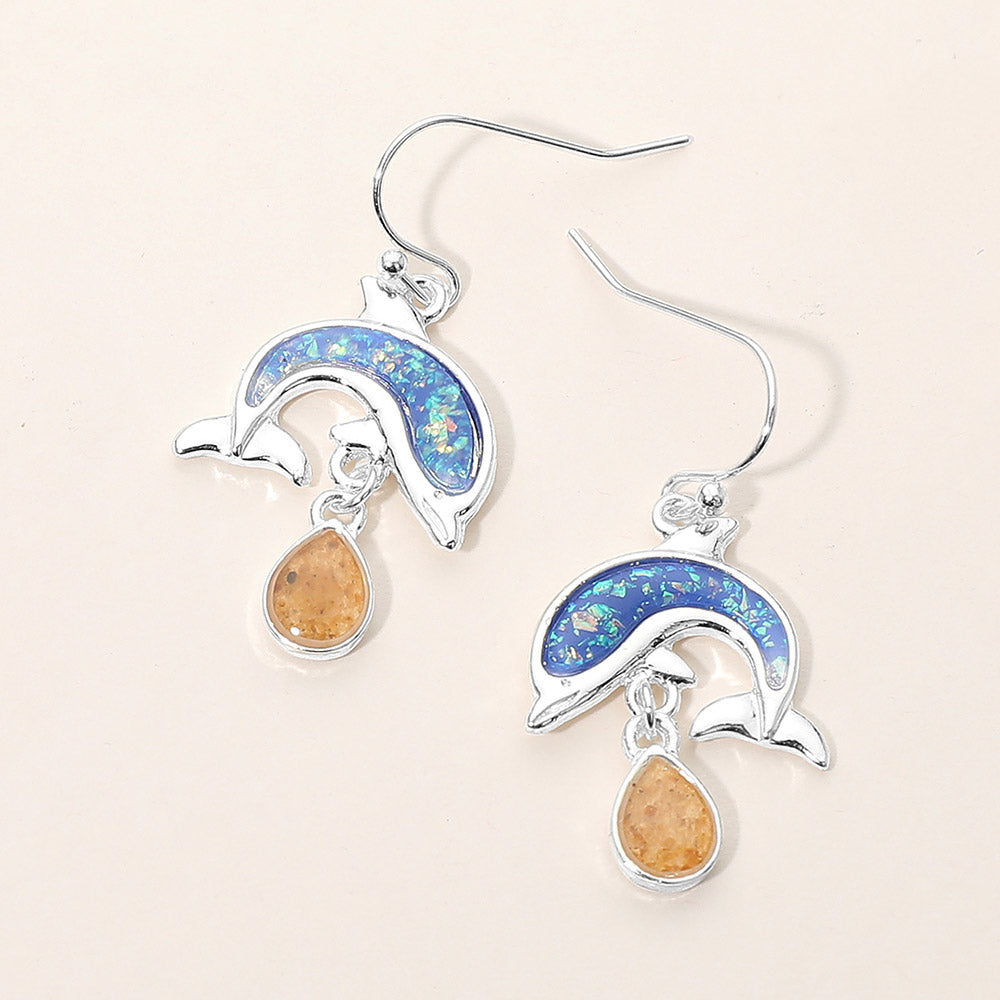Dolphin Teardrop Charm Dangle Earrings