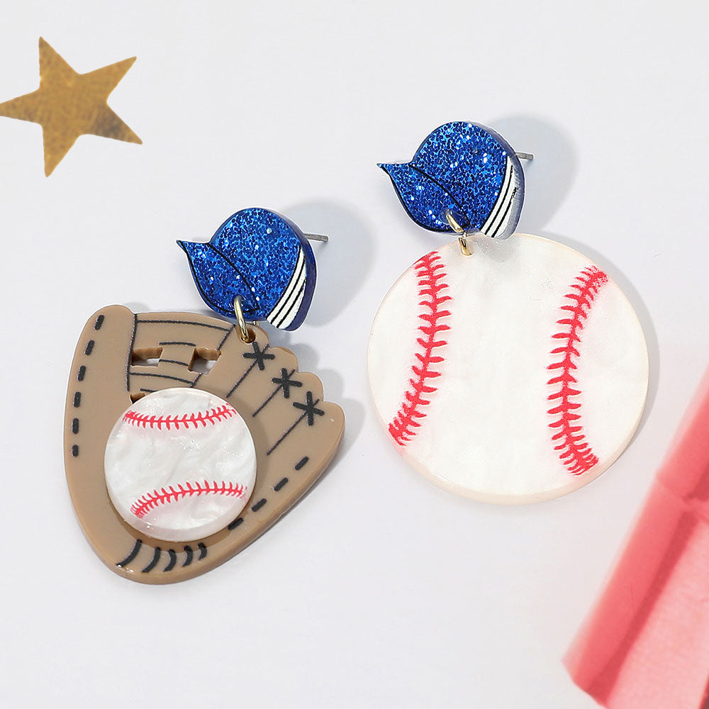 Resin Mismatch Baseball Glove Ball Dangle Earrings