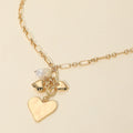 Heart Pearl Embellished Drop Charm Chain Necklace
