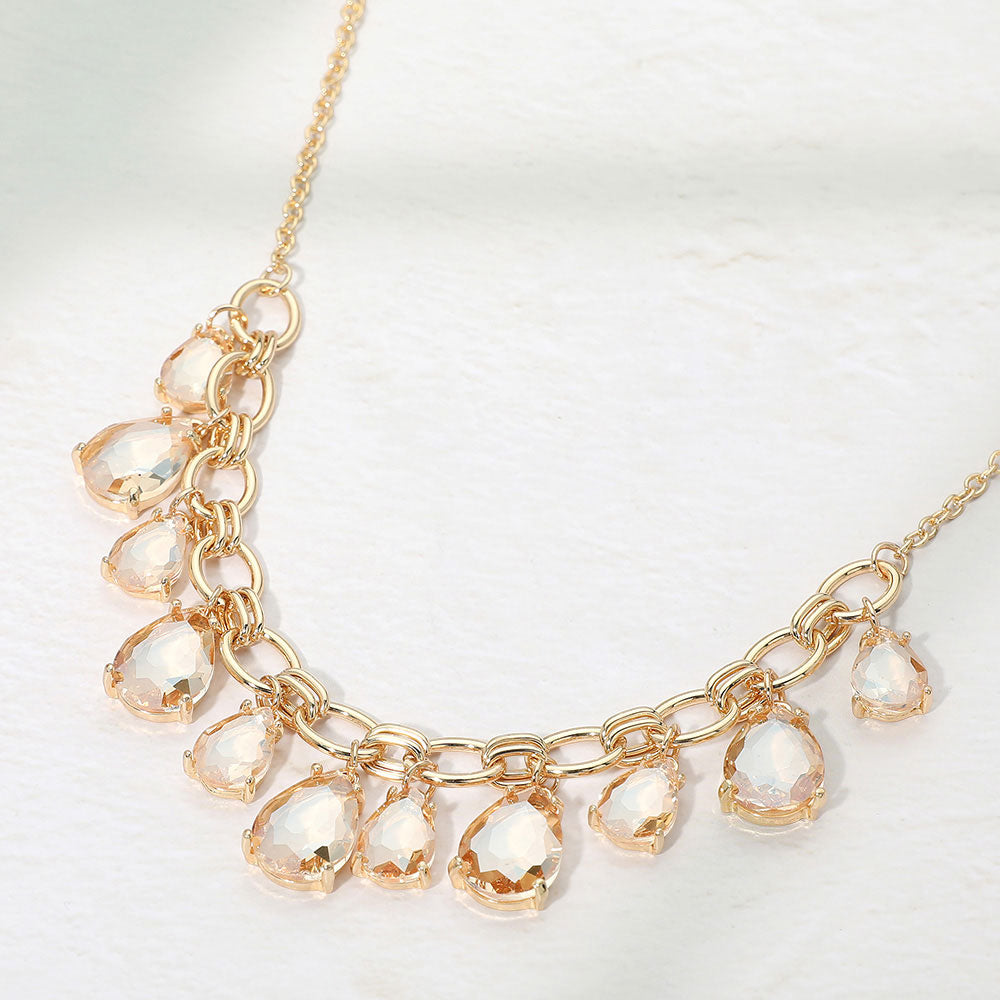 Cushion Teardrop Cluster Drop Station Necklace