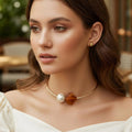 Bold Pearl Resin Seashell Tip Open Bangle Necklace