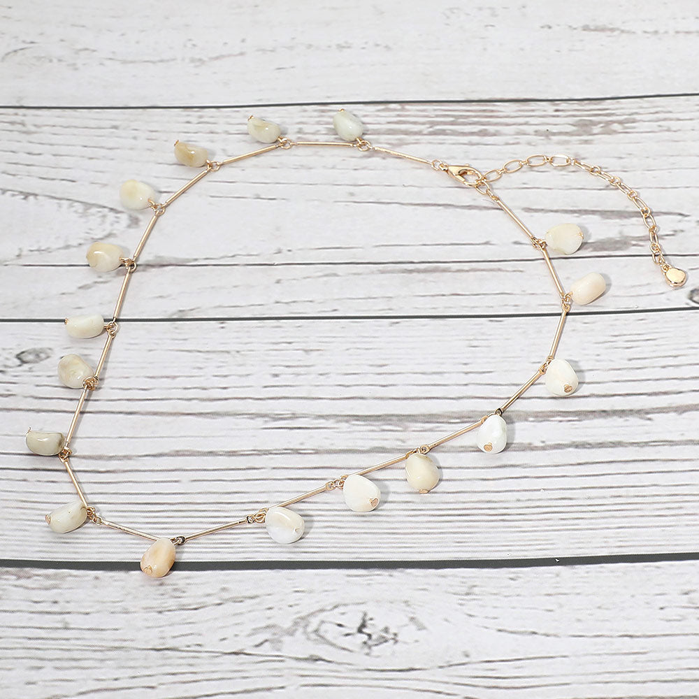 Marbled Resin Beads Drop Station Necklace
