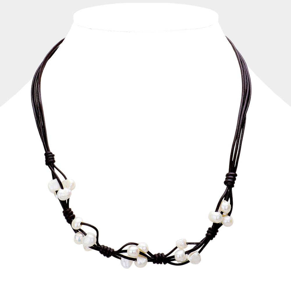 Freshwater Pearl Faux Leather Necklace