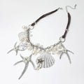 Pearl Embellished Starfish Shell Pendant Beaded Statement Necklace