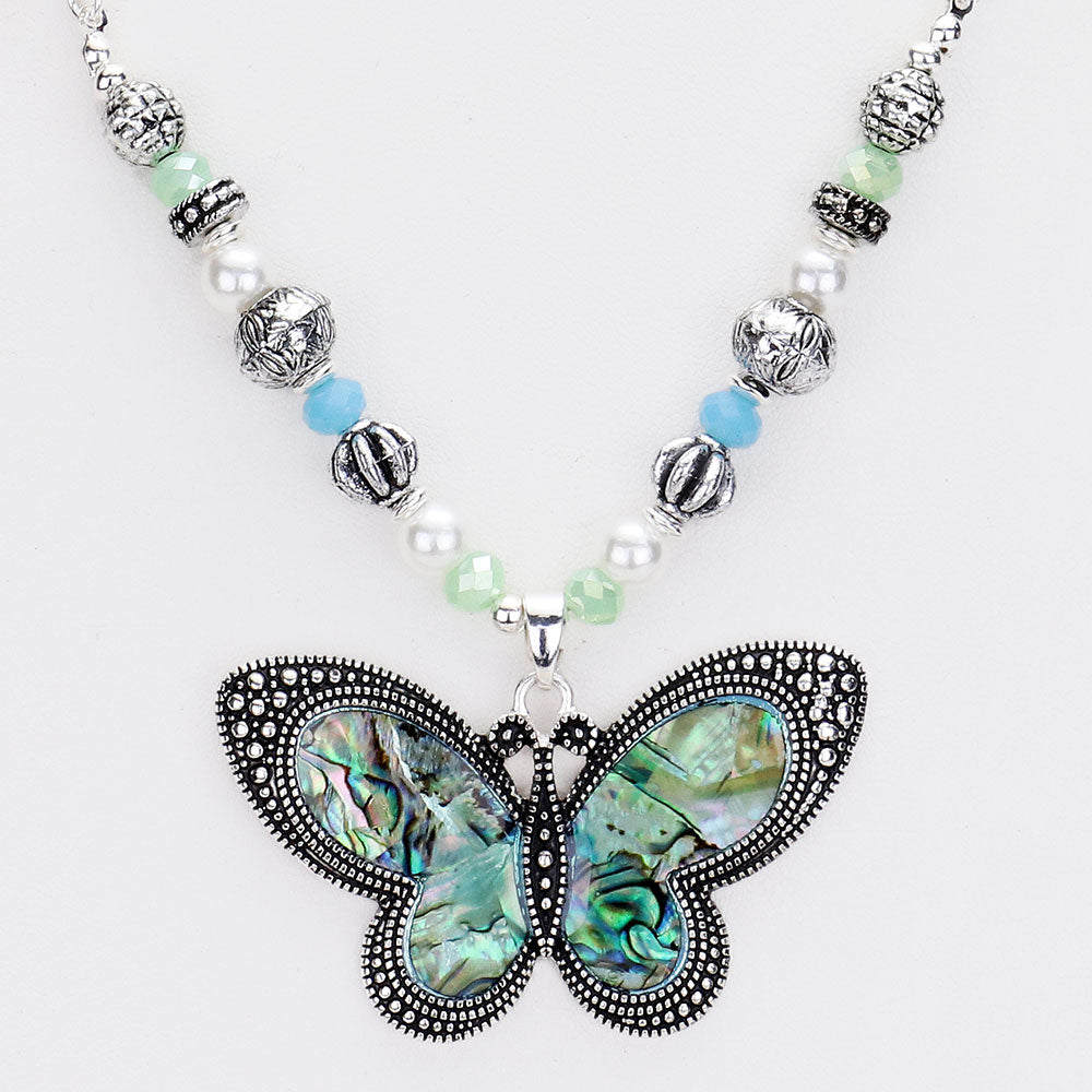 Abalone Butterfly Beaded Necklace