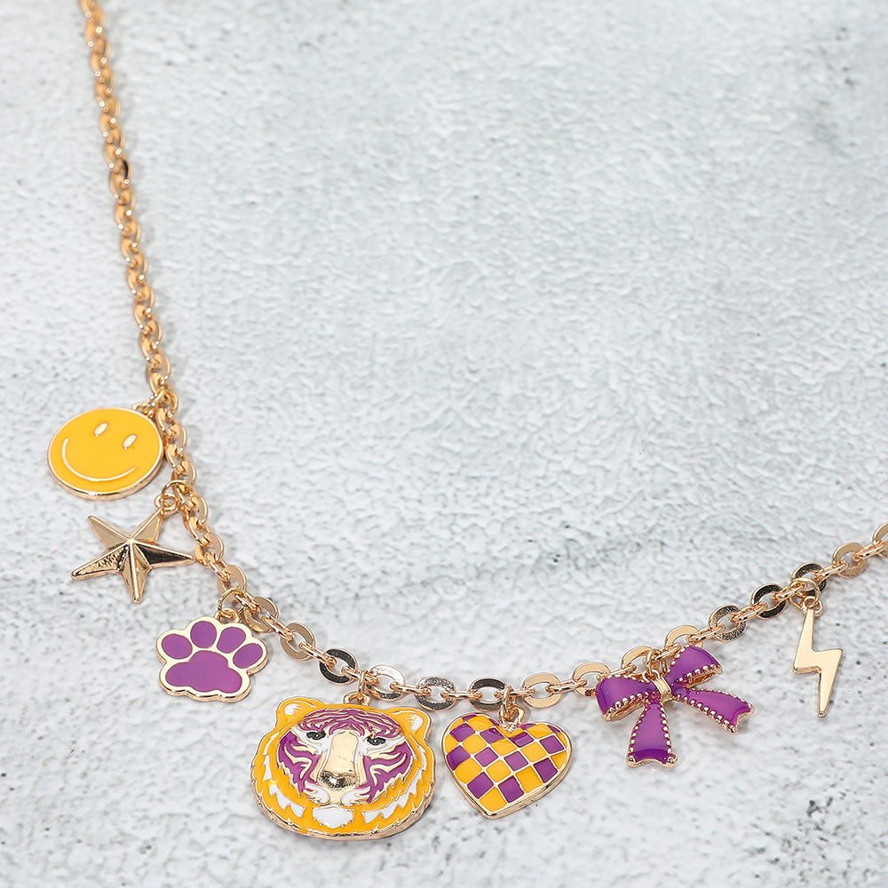 Gameday Animal Mascot Bow Star Heart Smile Face Bolt Charm Station Necklace